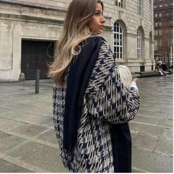 Mango Tweed Plaid Jacket Shacket Size L - Picture 3 of 16